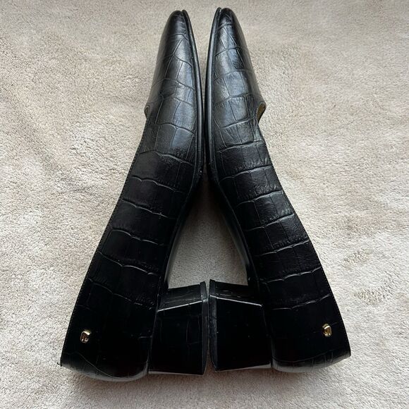 Etienne Aigner Black Croc Embossed Leather Block Heel Pumps Women 7N Narrow - Picture 4 of 16